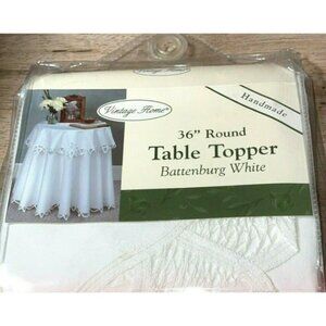 Home Table Topper Vintage Battenburg White Handmade 36" Round Cotton 1989 New
